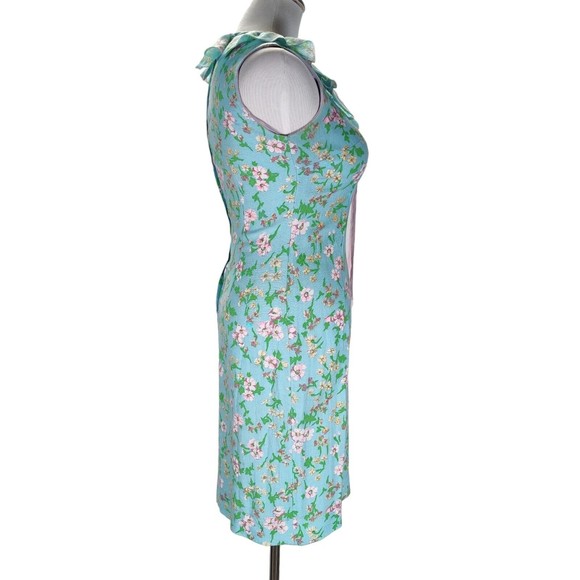 Vintage 60s Blue Dress Size S/M Flower Power Sheath Matching Sheer Jacket - Picture 6 of 16